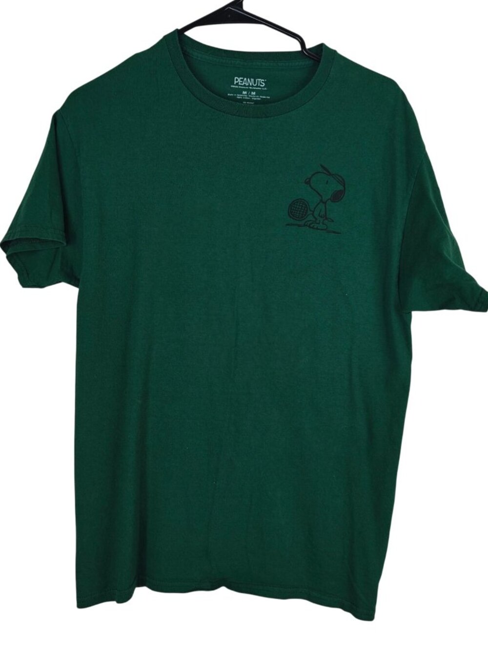 Peanuts Green Snoopy Graphic T-Shirt Peanuts Tennis Club Size M 100% Cotton